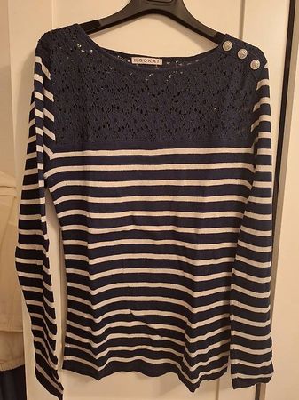 Kookai Damen T-Shirt, gestreift mit Spitze