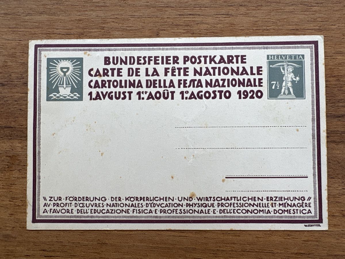 Tous les timbres: Postkarte Bundesfeier 1. August 1920 Turner – Neuf (Voir description) à Bern par Mascetti