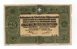 (1304) CH, Note, 25 Franken 1914, Darlehnskasse, gebraucht