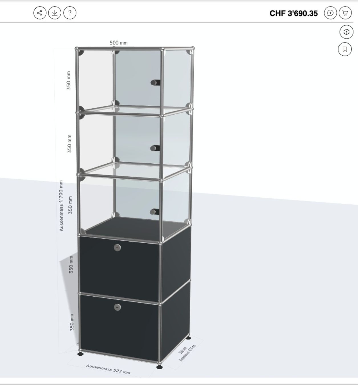 USM Scaffali: Original USM Haller Vitrine – Graphitschwarz & Glas – Nuovo (secondo la descrizione) da Luzern venduto da e3s 8