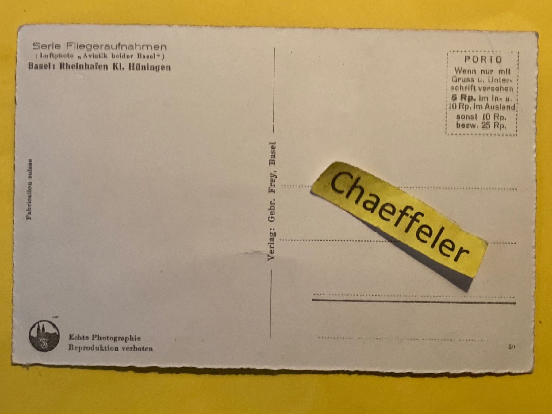 Cartoline postali: Basel Rheinhafen Kl. Hünibgen – Usato da Zürich venduto da Chaeffeler 1