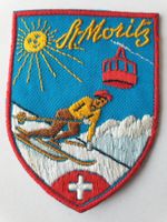 Vintage Badge Wappen St.Moritz Bergbahn ST. GALLER STICKEREI