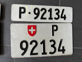Paar Nummernschilder PTT Post 92134 antik f. Sammler