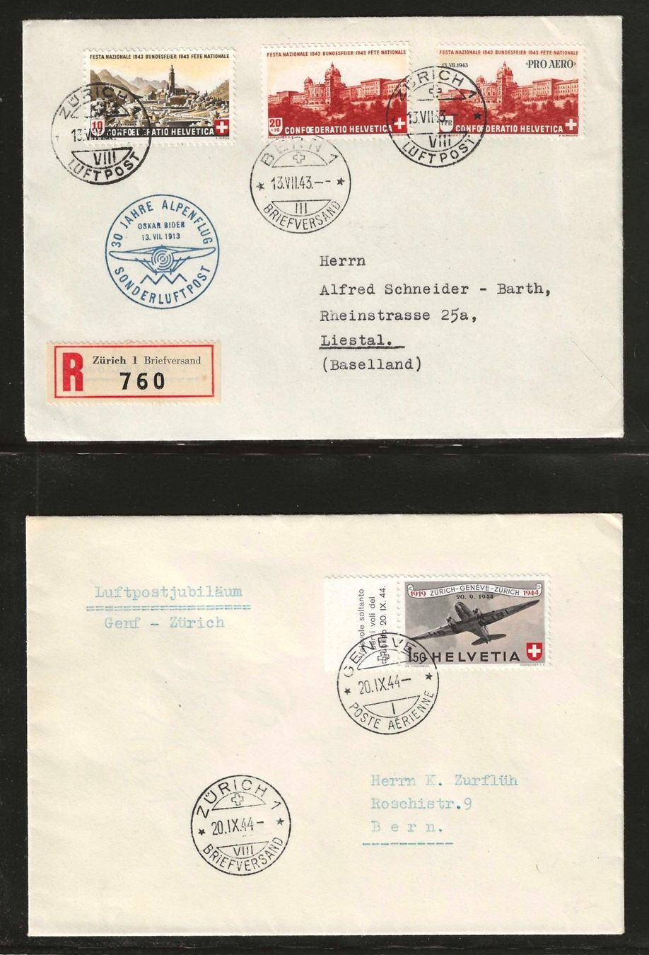 Tutti i francobolli: 1943/1944 : 2 CH Flugpost Briefe – Usato da Gümligen venduto da Geniusbuy