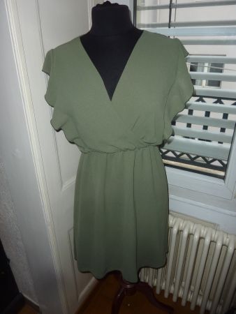 robe kaki M ESTIVAL col en V devant et dos femme