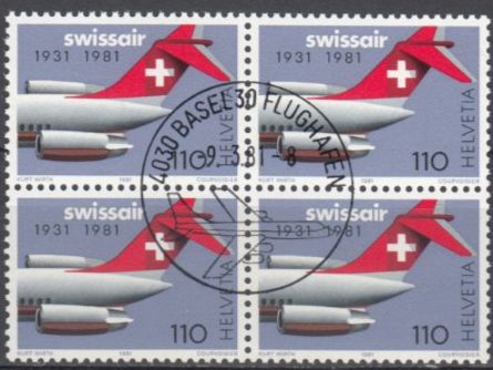 Tutti i francobolli: SBK 653 im 4er-Block mit ET Basel Flughafen – Usato da Bürglen TG venduto da StampGraf