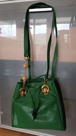 Vintage Designer Handtasche, Grün mit Gold Details