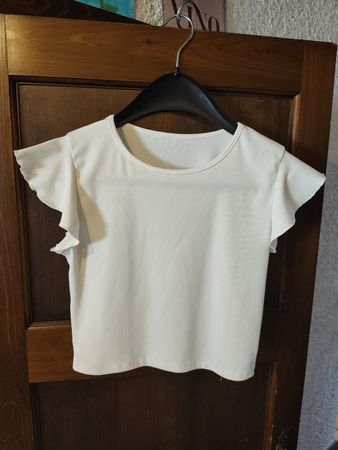 White Ruffle Sleeve Top - Summer Essential, Size Small