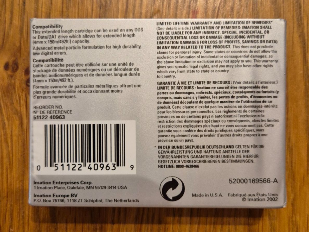 Dischi rigidi: Imation DDS-150, DDS-4 R/W BandDatenkassette, 2GB 40GB – Nuovo e nell'imballaggio originale da Winkel venduto da Heuresis 1