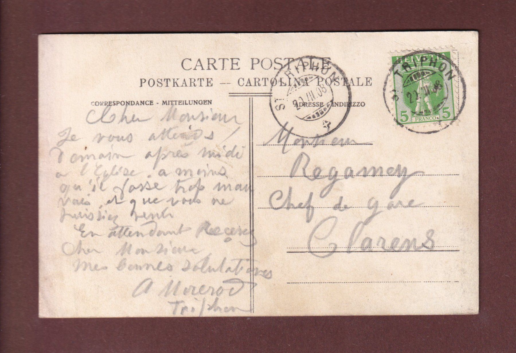 Cartes postales: ST. MAURICE - 1908 – D'occasion à Pully par nicecards-shop 1