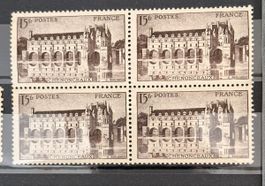Bloc 4 timbres France 15fr Chateaux de la Loire Chenonceaux