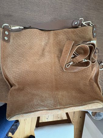 Handtasche Leder braun geflochten mit Schulterriemen