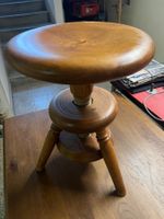 Antiker Dreibein-Hocker, Holz, höhenverstellbar, Vintage!
