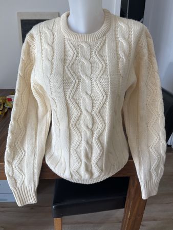 Pull en laine 100% tressé crème M unisexes neuf 