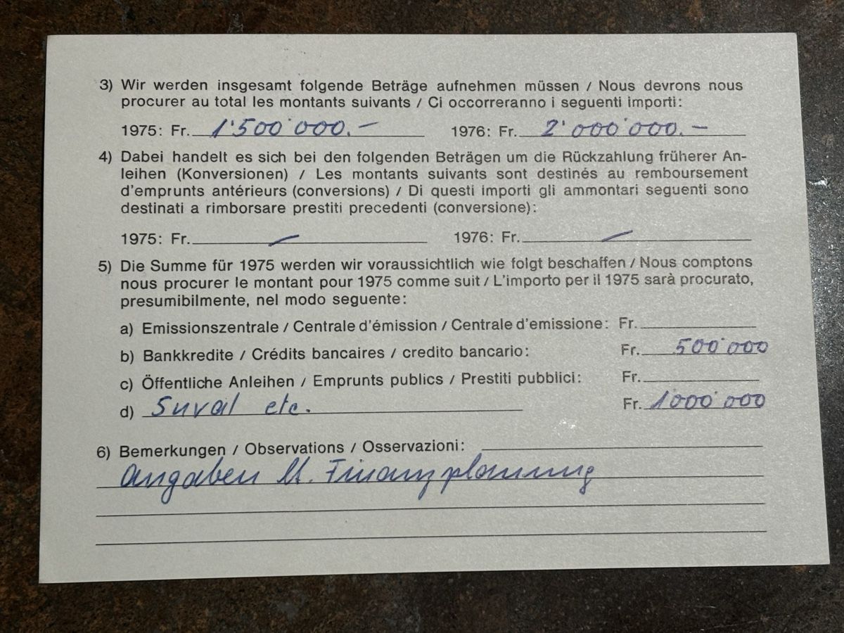 Alle Briefmarken: Historischer Finanzantrag Solothurn 1975 Goldach – Gebraucht aus Zürich von engebrunau 1