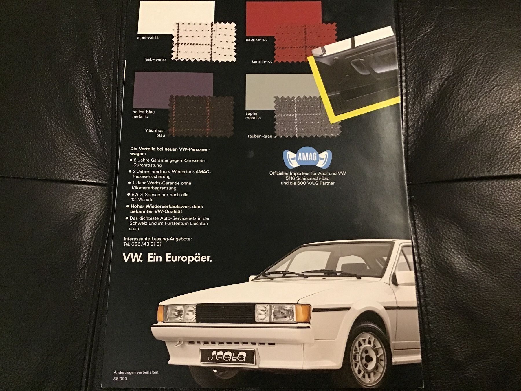 VW Dokumente: VW Scirocco Scala Faltprospekt 1988 – Gebraucht aus Scherzingen von Starseller62 2