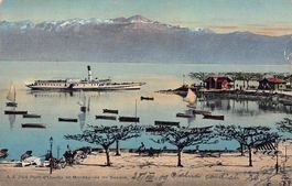 Port d'Ouchy et montagnes de Savoie, circulée 1909