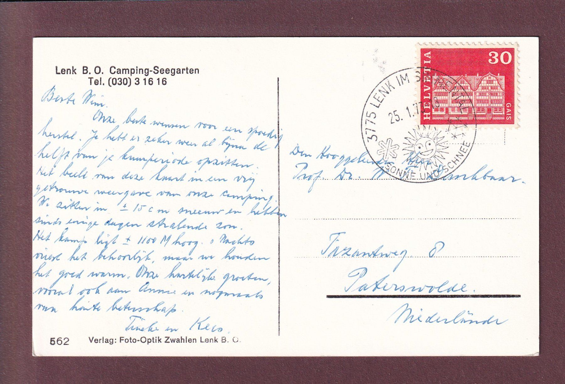 Cartoline postali: LENK - Camping Seegarten - 1973 – Usato da Pully venduto da nicecards 1
