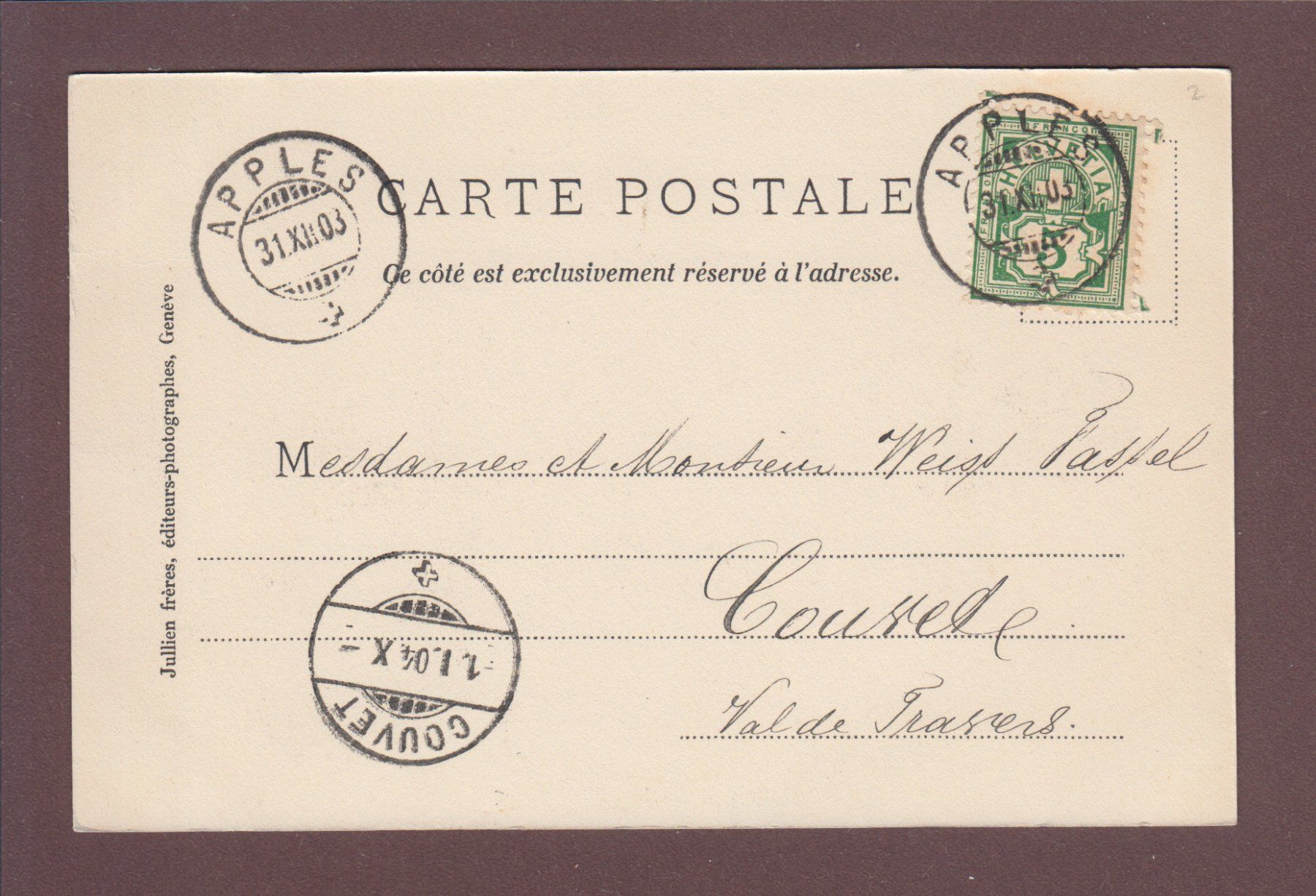 Cartoline postali: Château de CHILLON - 1903 – Usato da Pully venduto da nicecards 1