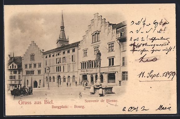 Cartoline postali: AK Biel, Burgplatz, 1899 – Usato da Berlin venduto da bartko-reher