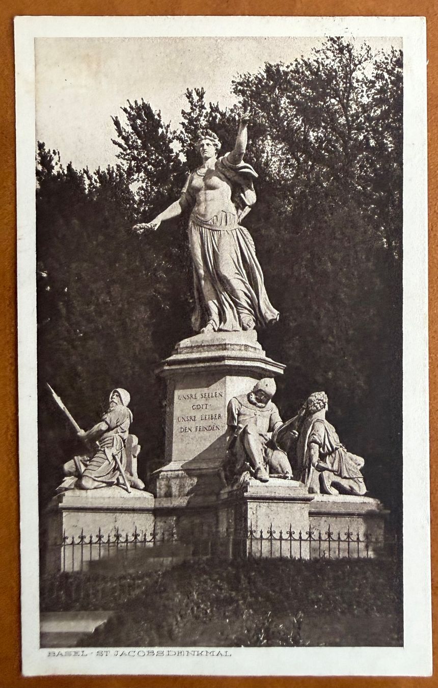 Cartoline postali: Basel - St. Jacobsdenkmal - 1916 – Usato da Lutry venduto da Ediego