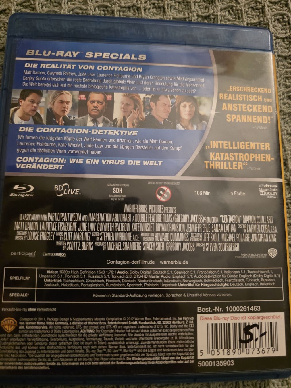 Tutti i DVDs: Contagion - Blu-ray – Usato da Ellikon a d Thur venduto da razzorblog 1