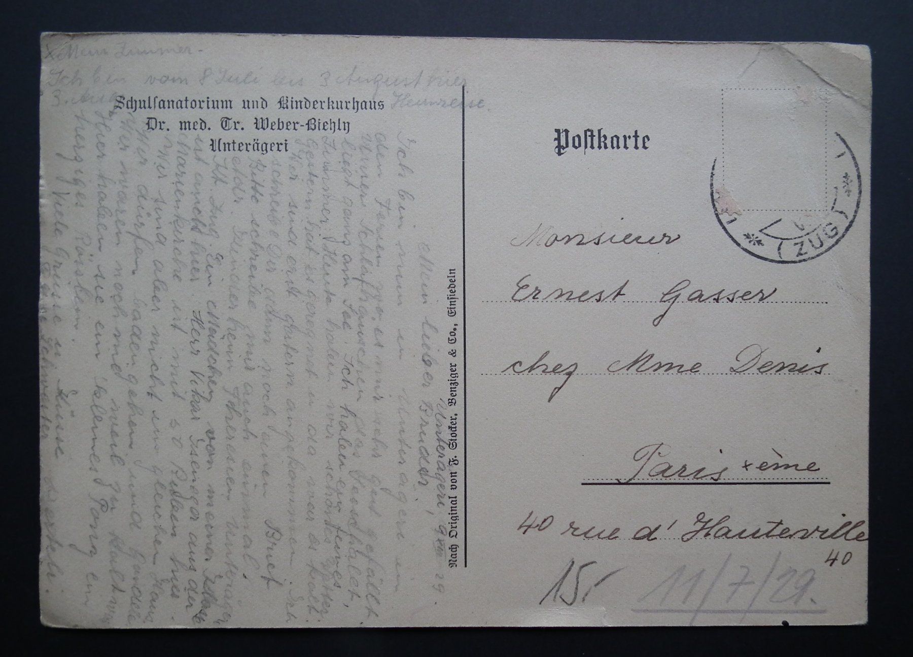 Cartoline postali: 1929 Postkarte Kinderkurhaus am Ägerisee – Usato da Kriens venduto da WULLU99 1