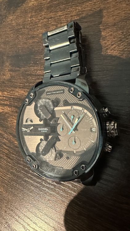 Diesel Herrenuhr Chronograph Edelstahl blau 3