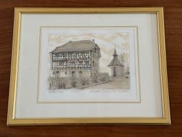 Lithographie Curt Schwitzer "Ritterhaus in Üerikon" #49/100