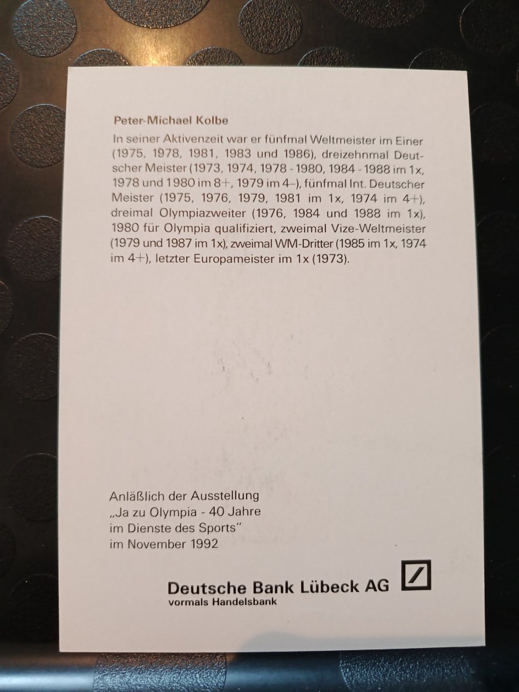 Autogramme: Peter-Michael Kolbe - † 2023 - 3x Olympia Silber – Gebraucht aus Menziken von Artographs 1