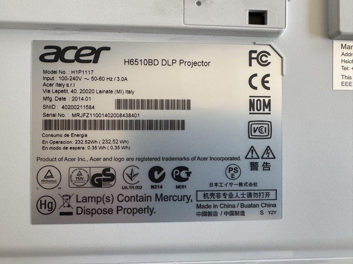 Acer Vidéoprojecteurs: Beamer Acer H6510BD DLP – D'occasion à Lupsingen par Smiley1968 3