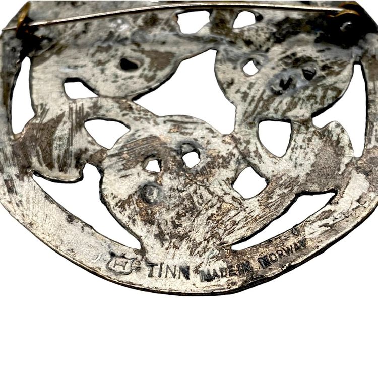 Broche Vintage Hexagonale Dragon - Métal Argenté - Occasion