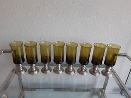 8er Set Vintage Weingläser mit Zinnfuss