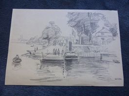 Basel,Fähre Hüningen,Künstler Max Wilke,1983,Druck-Grafik
