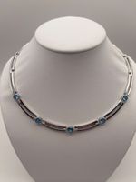 Halskette Silber 925 Zirkonia blau neu