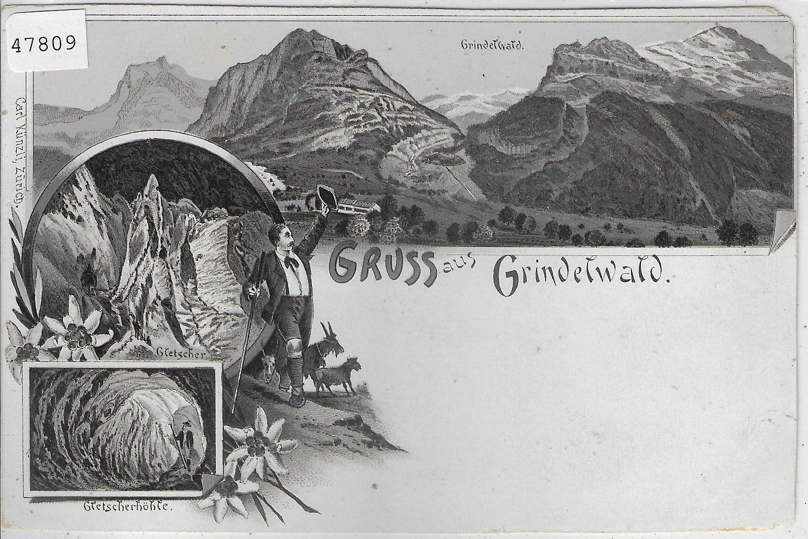 Cartes postales: Gruss aus Grindelwald - schwarze Litho – Défectueux à Ettingen par Kartenplanet