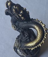 Bronze Drache Statue Figur schwarz-gold 12x10 cm handarbeit