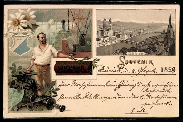 Ansichtskarten: Litho Zürich, Ortsansicht mit Flusspart – Gebraucht aus Berlin von bartko-reher