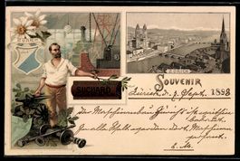 Litho Zürich, Ortsansicht mit Flusspart