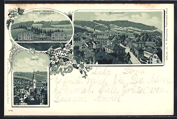 Cartoline postali: Litho Wald, Kirche, Heilstätte für Lun – Usato da Berlin venduto da bartko-reher
