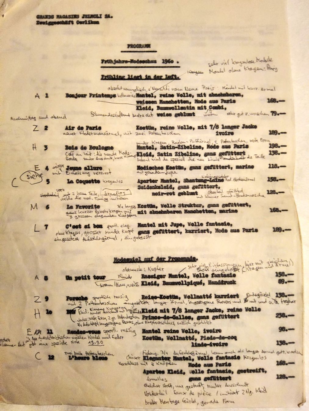 Documents: Einmaliges JELMOLI Zeitdokument - Modeschau-Script 1960 – D'occasion à Thalwil par freespirit-kev 3