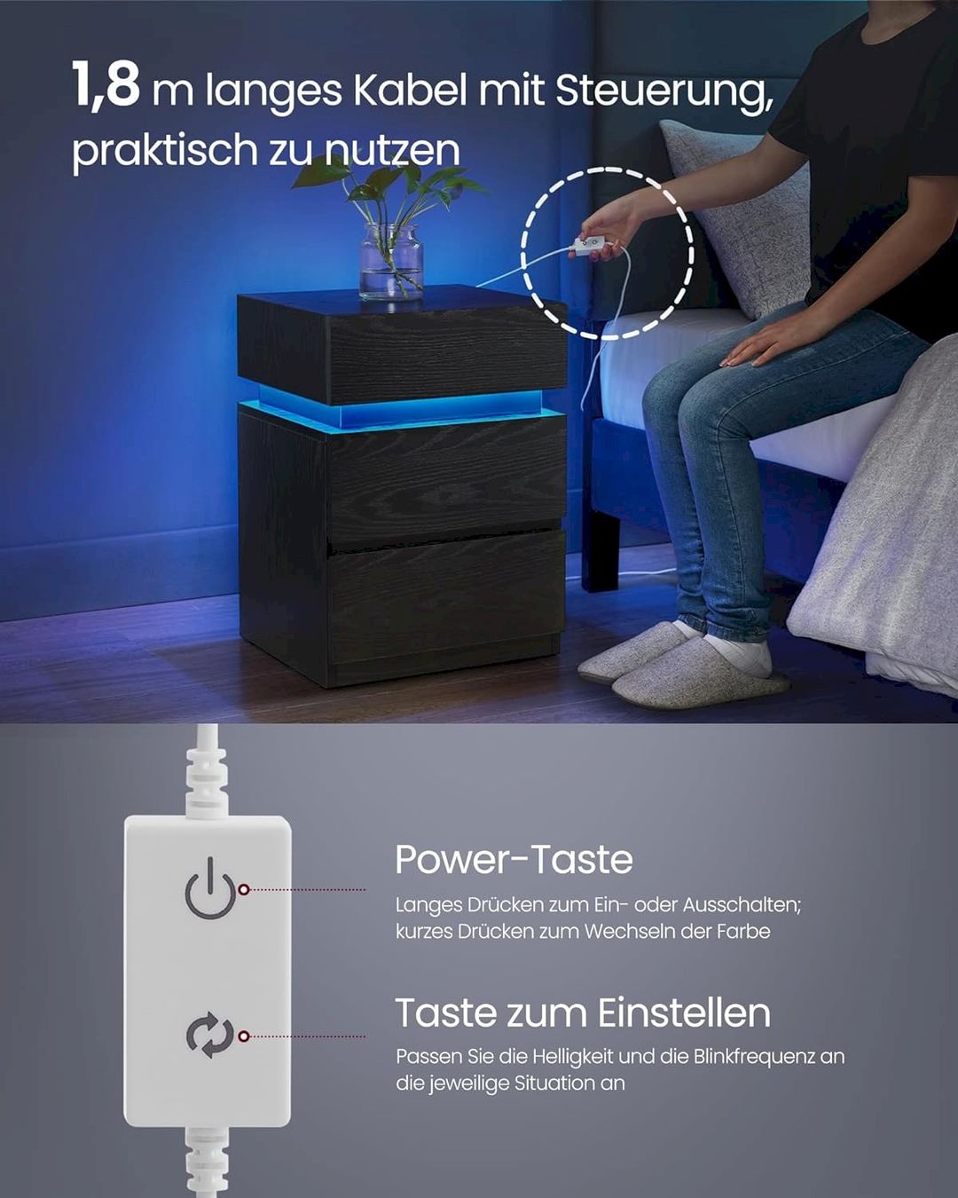 Comodini: VASAGLE Nachttisch mit LED-Beleuchtung – Nuovo e nell'imballaggio originale da Bottighofen venduto da zaap 5