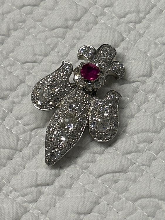 Broche Barrette Vintage Plaquée Or Avec Rubis Et Perles - Bijou Ancien N°5527 En Parfait état