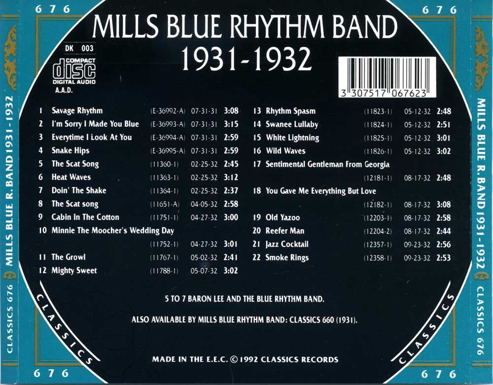 CDs: CD: Mills Blue Rhythm Band  "The chronogical...(Classics) – D'occasion à Hochfelden par mue_lhm9 1