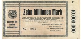 Geilenkirchen 10Mil.Mark+Prägestempel SerieF 13.08.1923 SS++