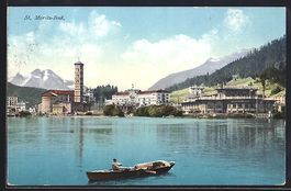 St. Moritz-Bad, Blick vom See zur Kirche