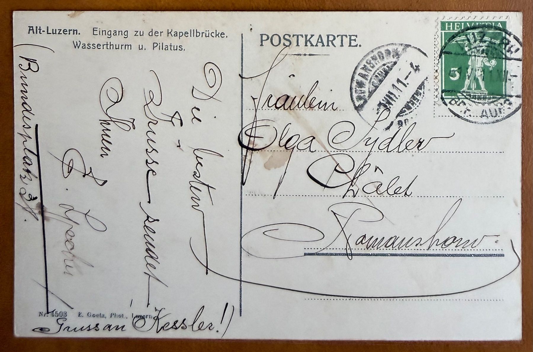Ansichtskarten: Luzern - Kapellbrücke 1911 – Gebraucht aus Lutry von Ediego 1