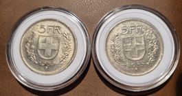 2 Silbermünze zu je 5 Franken, 1953 und 1967, sehr schön!
