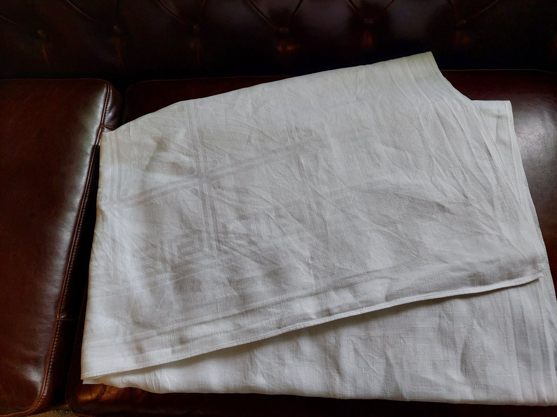 Sonstige Tischwäsche: Ältere, Vintage Leinendamast-Tischdecke – Gebraucht aus Otelfingen von silver-moon