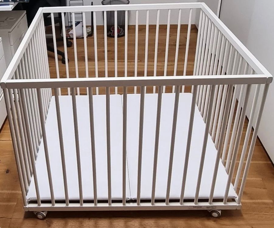 Sämann Laufgitter 75x100cm - 3-fach Höhenverstellbar Mit Matratze Buche Weiß